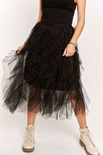 Black Ruffled Midi Skirt