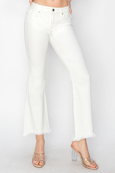 White Tummy Control Crop Flare Step Hem Pants+