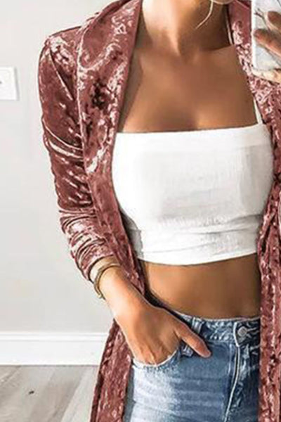 Pale Blush Longline Velvet Cardigan