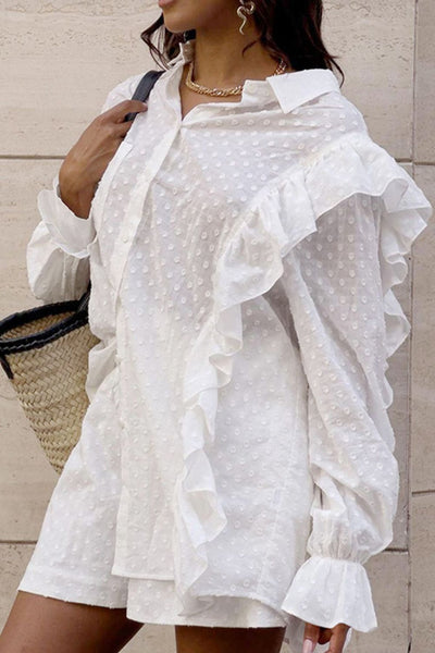 White Ruffled Dot Top and Shorts Set