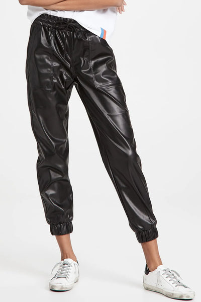 Black Drawstring Vegan Leather Joggers
