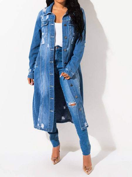 Raw Hem Long Length Denim Jacket