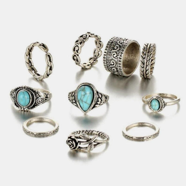 Turquoise 10-Piece Ring Set