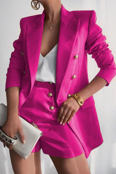 Lapel Collar Long Sleeve Blazer and Shorts Set