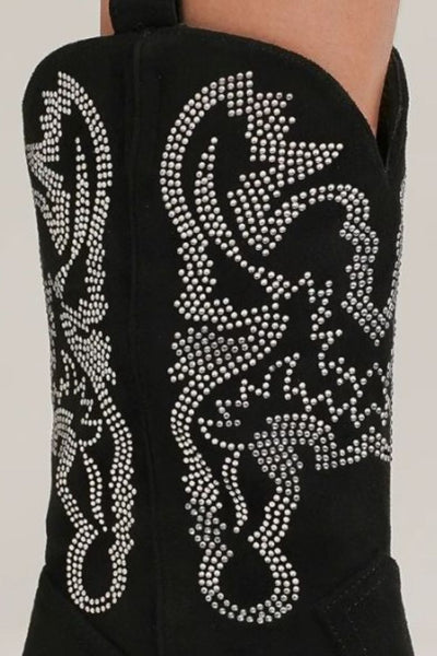 Black Rhinestone Studded Pointy Toe Boots