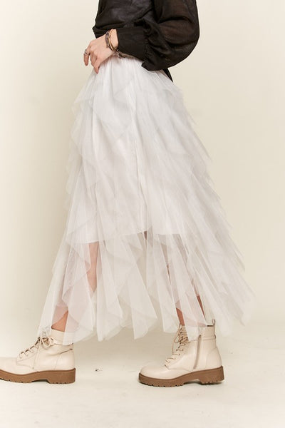 White Ruffled Midi Skirt