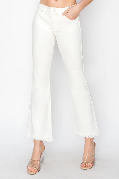 White Tummy Control Crop Flare Step Hem Pants+