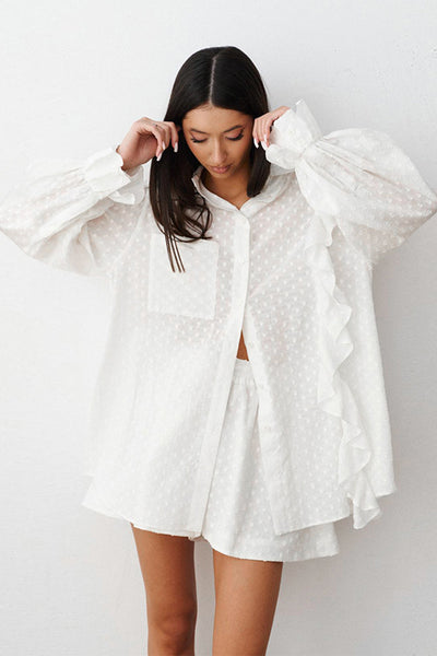 White Ruffled Dot Top and Shorts Set