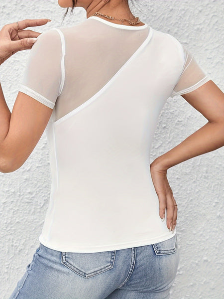 Mesh Cutout Short Sleeve Top