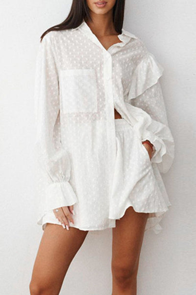 White Ruffled Dot Top and Shorts Set