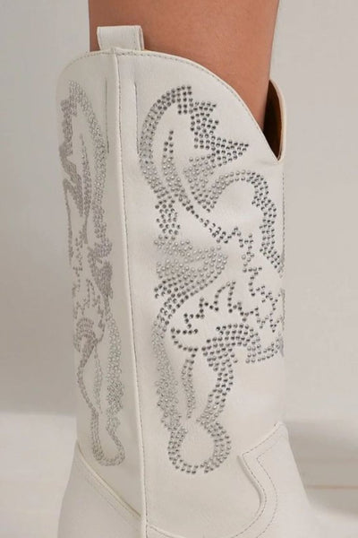 White Rhinestone Pointy Toe Boots