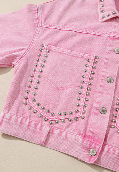 Pink Studded Button Up Denim Jacket