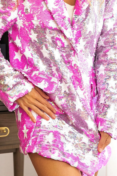 Pink & Silver Star Sequins Blazer
