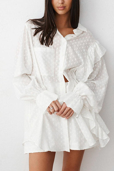 White Ruffled Dot Top and Shorts Set