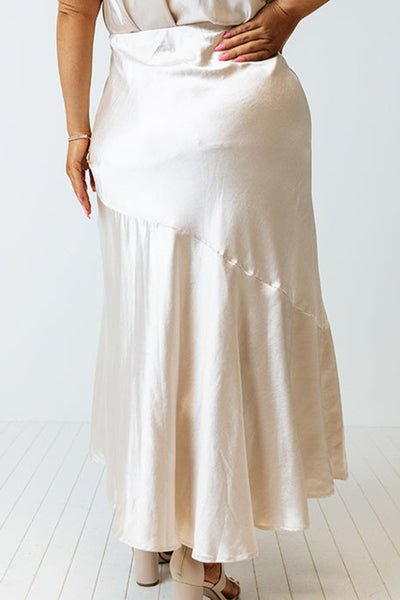 White Satin Ruffled Slit Skirt+