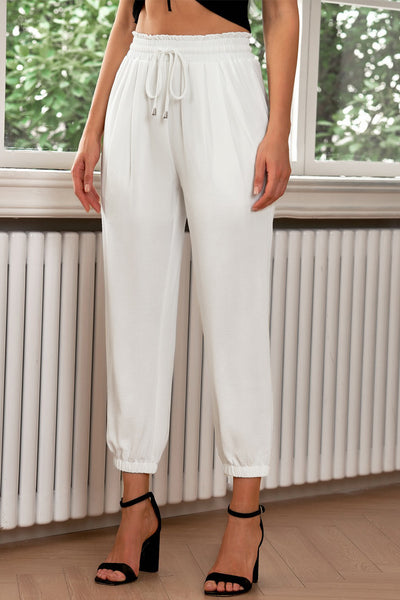 White Paperbag Waist Cropped Joggers