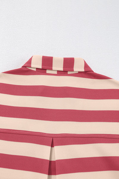 Striped Johnny Collar Long Sleeve Dress