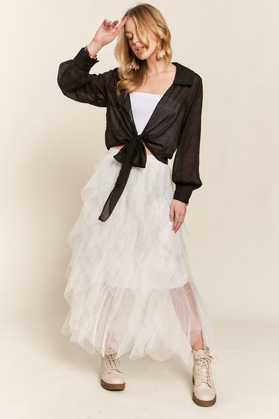 White Ruffled Midi Skirt