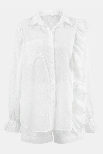 White Ruffled Dot Top and Shorts Set