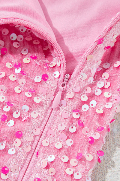 Pink Sequins Single Shoulder Mini Dress