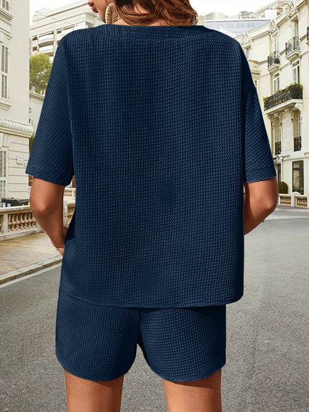 Waffle Knit Half Sleeve Top and Shorts Set
