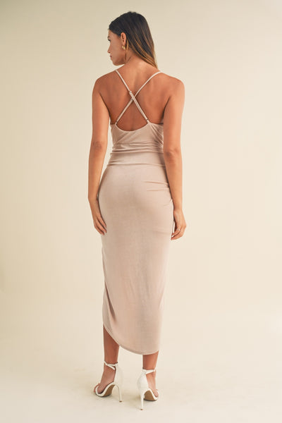 Light Mauve Draped Detail Cami Midi Dress
