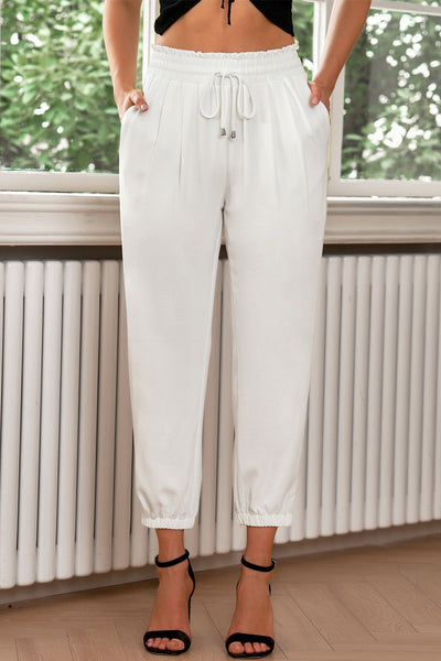 White Paperbag Waist Cropped Joggers