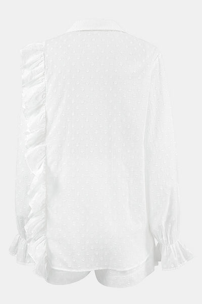 White Ruffled Dot Top and Shorts Set