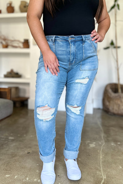 Distressed Leg Straight Jeans