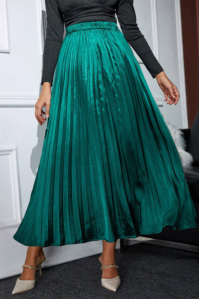 Deep Teal Pleated Midi Skirt
