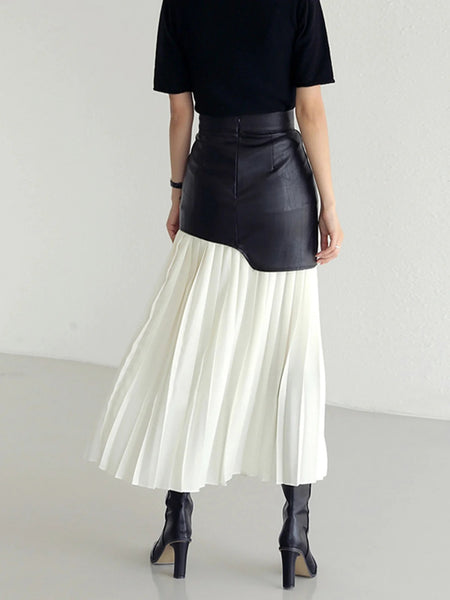 Pleated Vegan Leather High Rise Skirt