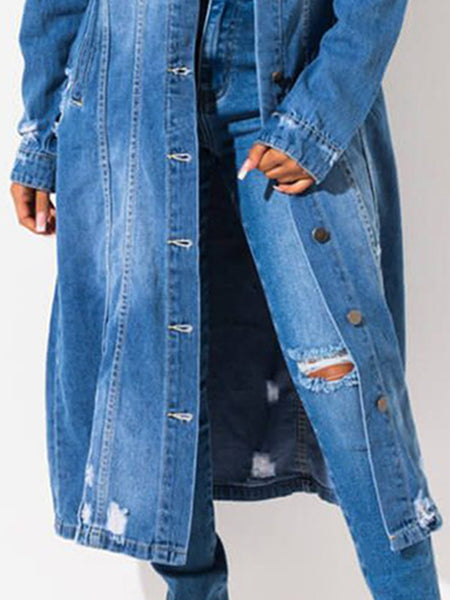 Raw Hem Long Length Denim Jacket