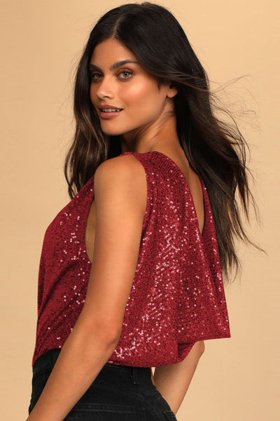 Sequin Surplice Sleeveless Bodysuit