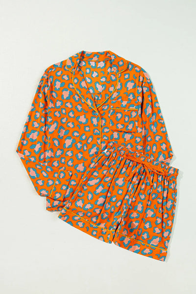 Leopard Collared Neck Lounge Set