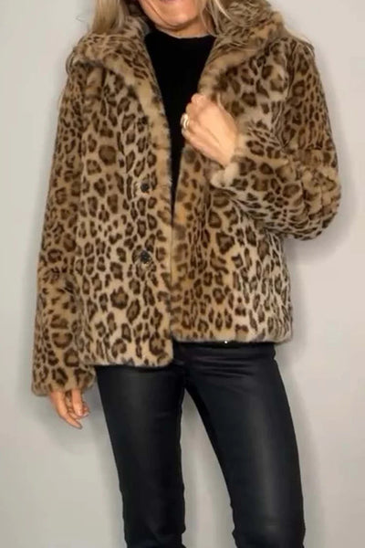 Leopard Furry Long Sleeve Coat