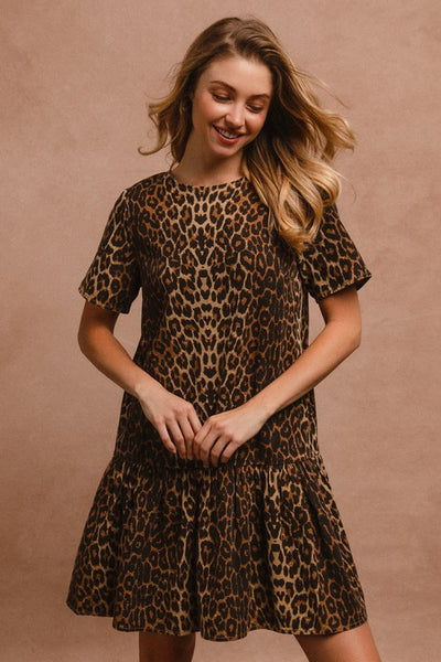 Leopard Print Tie Back Short Sleeve Dress