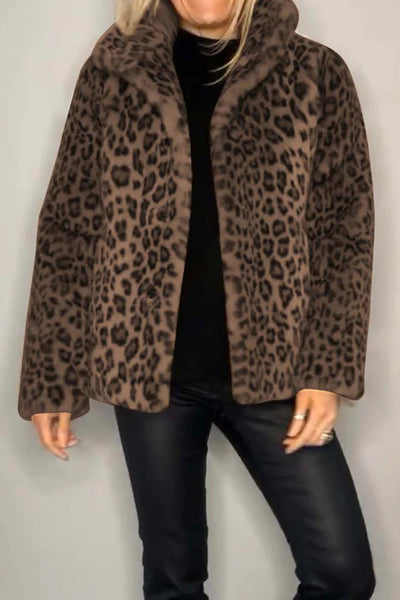Leopard Furry Long Sleeve Coat