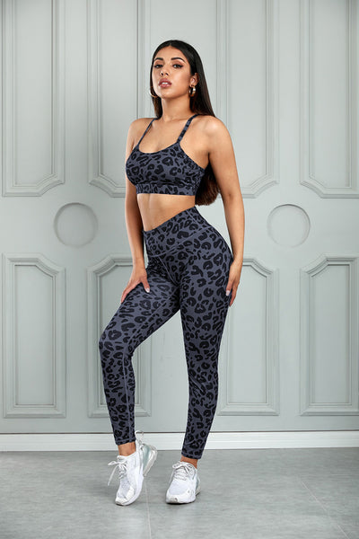 Leopard Cutout Sports Bra and Leggings Set