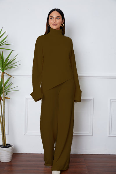 Turtleneck Dropped Shoulder Sweater Set