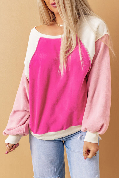 Pink Color Block Dropped Shoulder Sweatshirt