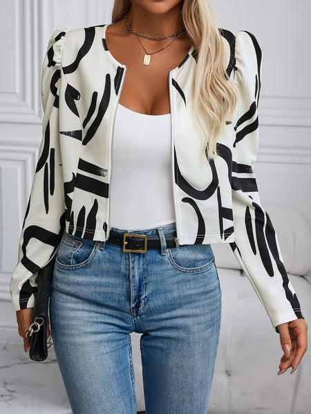 Ivory & Black Zip Up Long Sleeve Jacket