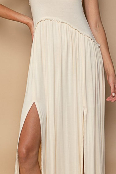 Cream Sleeveless Front Slit Maxi Dress
