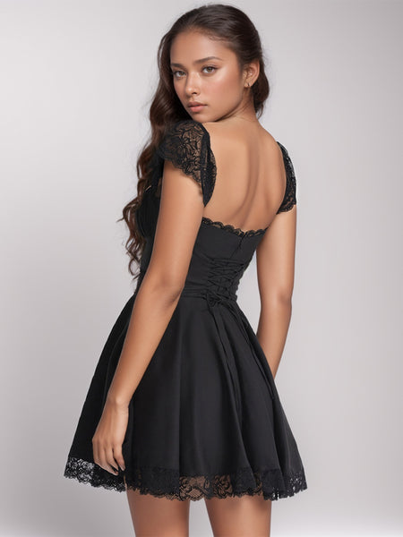 Square Neck Cap Sleeve Mini Dress