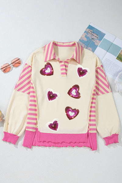 Sequin Hearts & Stripes Long Sleeve Sweatshirt