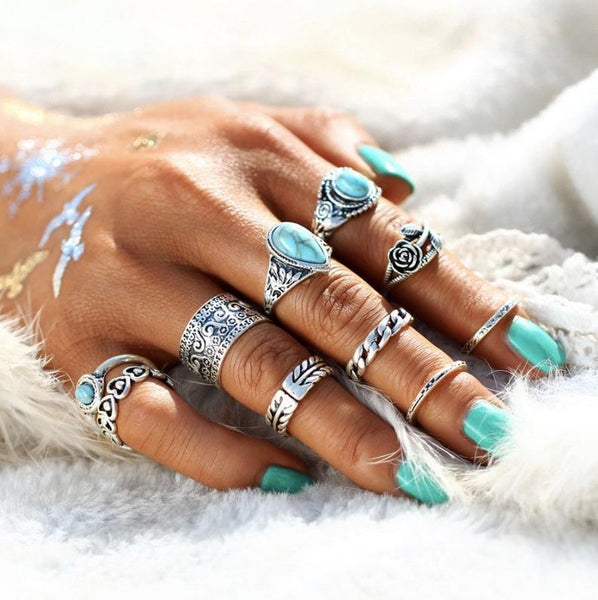 Turquoise 10-Piece Ring Set