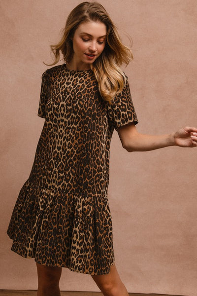 Leopard Print Tie Back Short Sleeve Dress