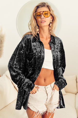 Black Velvet Button Up Long Sleeve Shirt