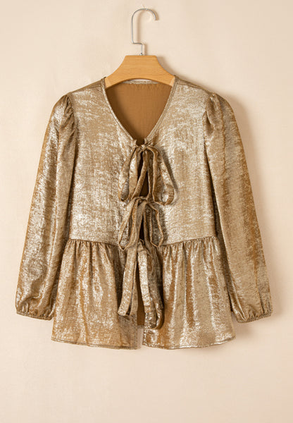 Gold Peplum Three-Quarter Sleeve Blouse