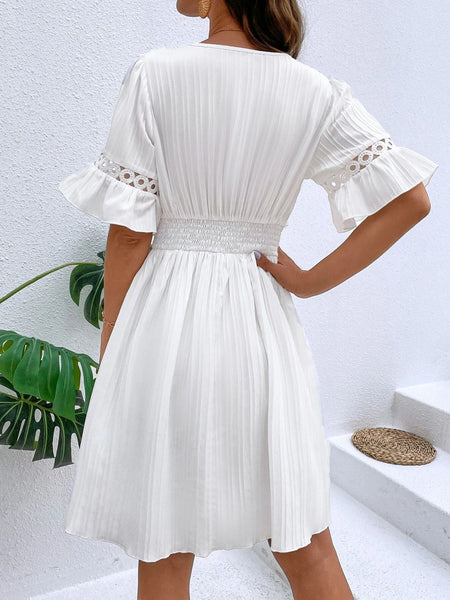 V-Neck Flounce Sleeve Dress