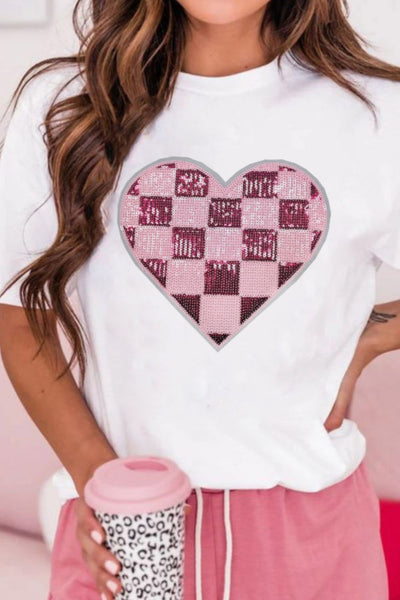 Sequin Checkered Heart T-Shirt